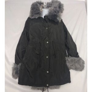 Roiii Faux Fur Trimmed Hooded Parka Jacket Black Small